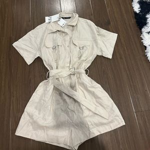 Zara linen belted pocket romper